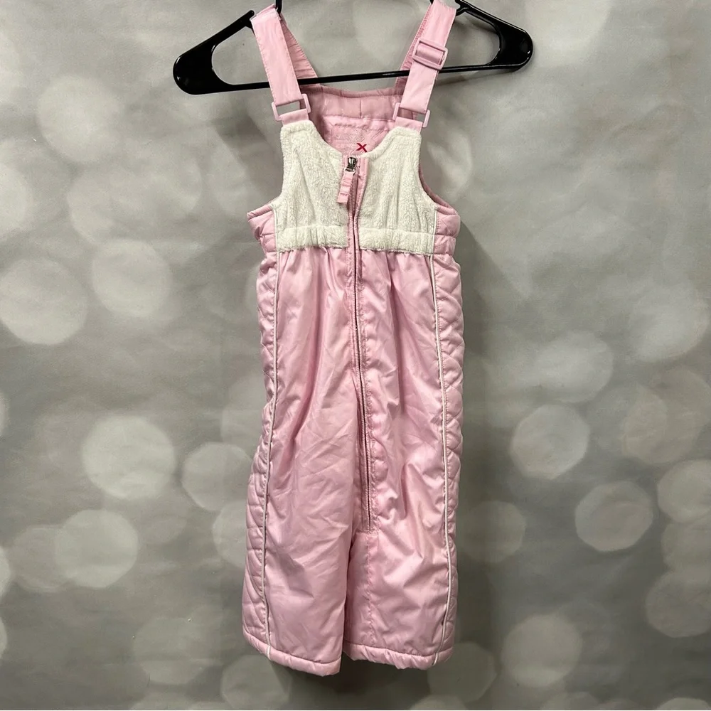 ZeroXposure 24 month pink and white snow bibs overall with boot elastic